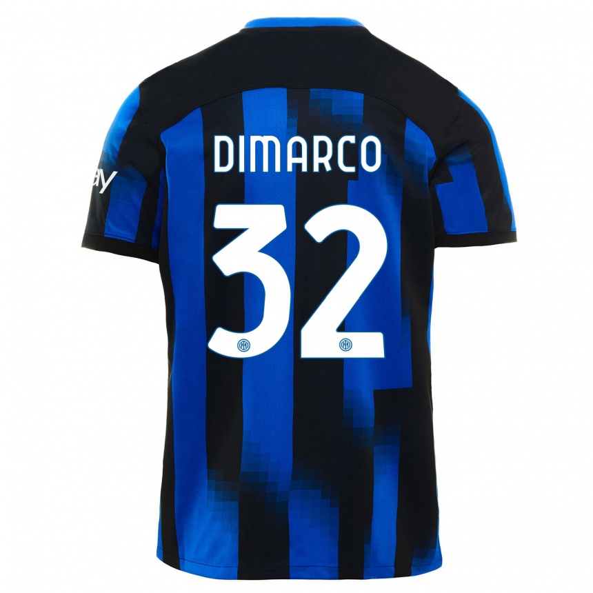 Men  Federico Dimarco #32 Black Blue Home Jersey 2023/24 T-Shirt
