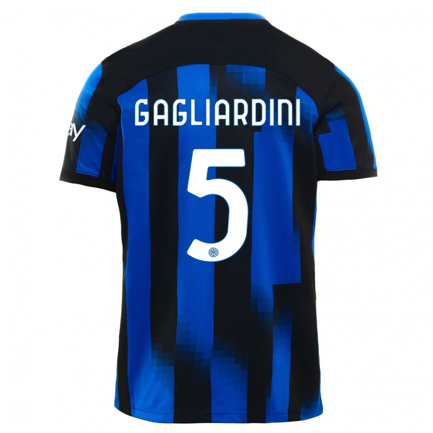 Men  Roberto Gagliardini #5 Black Blue Home Jersey 2023/24 T-Shirt