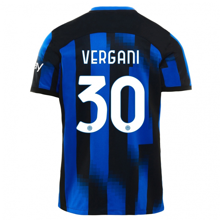 Men  Bianca Vergani #30 Black Blue Home Jersey 2023/24 T-Shirt