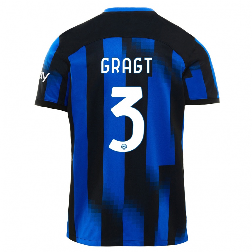 Men  Stefanie Van Der Gragt #3 Black Blue Home Jersey 2023/24 T-Shirt