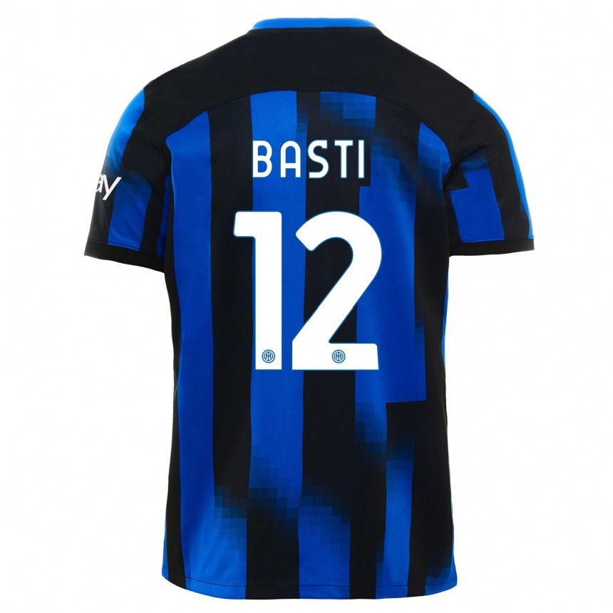 Men  Matteo Basti #12 Black Blue Home Jersey 2023/24 T-Shirt