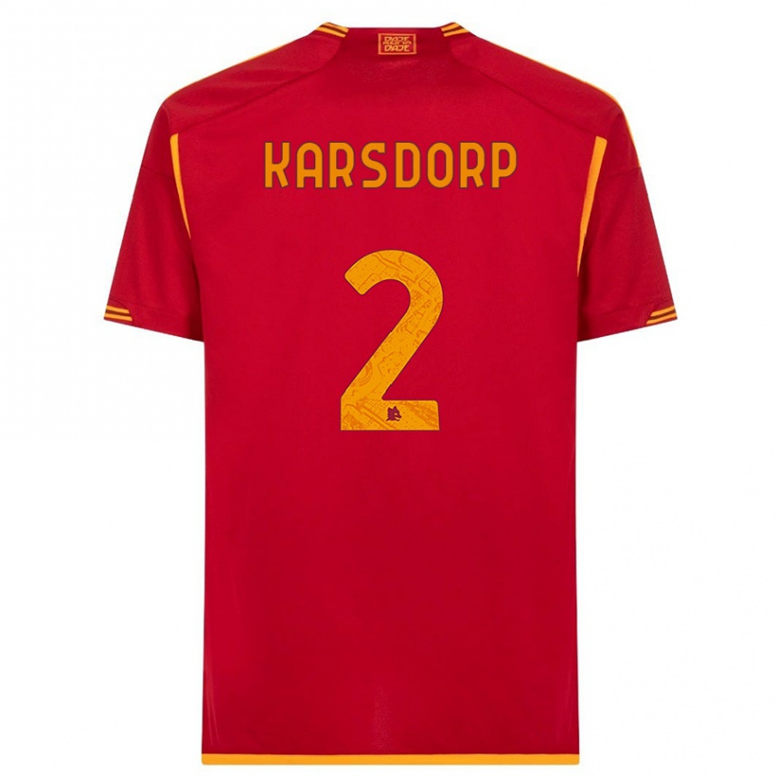 Men  Rick Karsdorp #2 Red Home Jersey 2023/24 T-Shirt