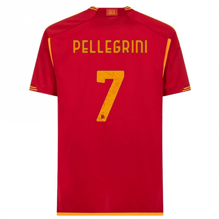 Men  Lorenzo Pellegrini #7 Red Home Jersey 2023/24 T-Shirt