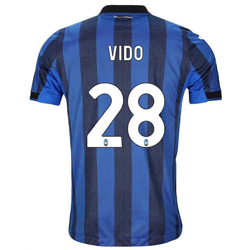 Men  Luca Vido #28 Black Blue Home Jersey 2023/24 T-Shirt