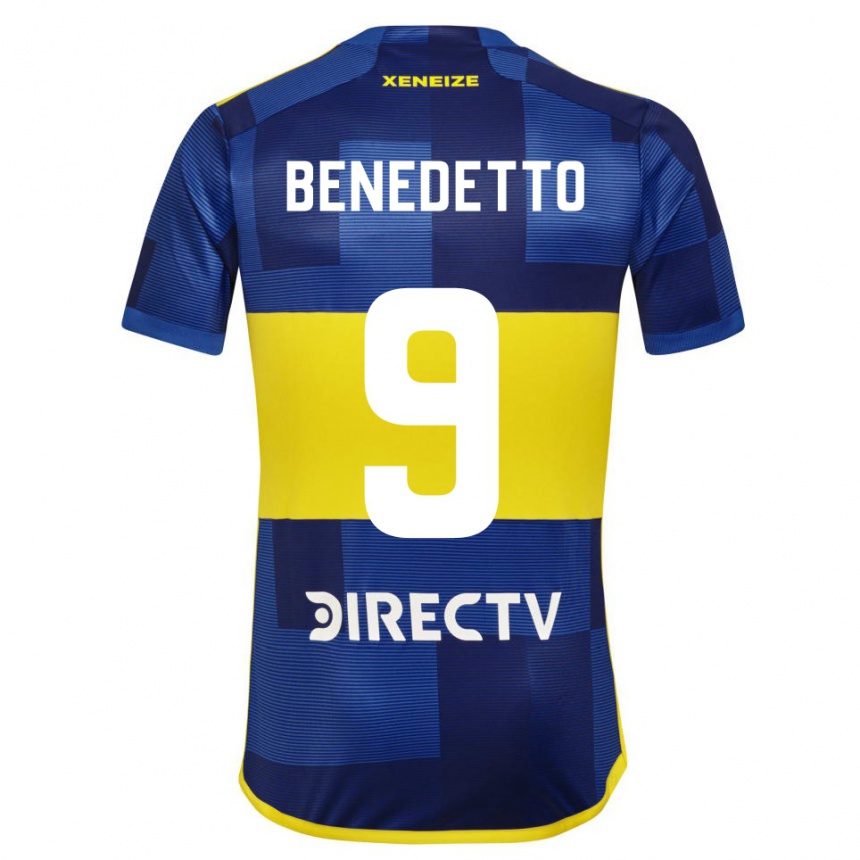 Men  Dario Benedetto #9 Dark Blue Yellow Home Jersey 2023/24 T-Shirt