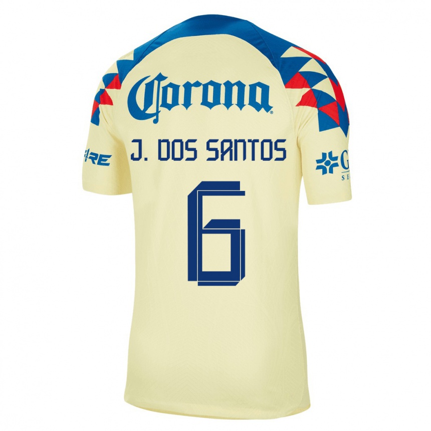 Men  Jonathan Dos Santos #6 Yellow Home Jersey 2023/24 T-Shirt