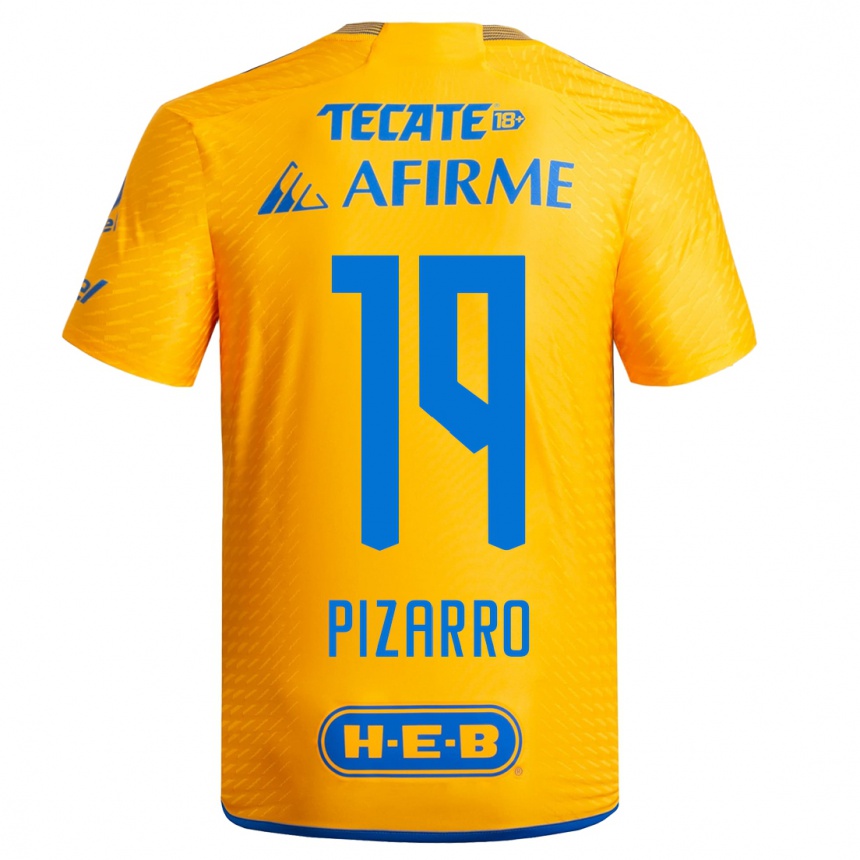Men  Guido Pizarro #19 Yellow Home Jersey 2023/24 T-Shirt