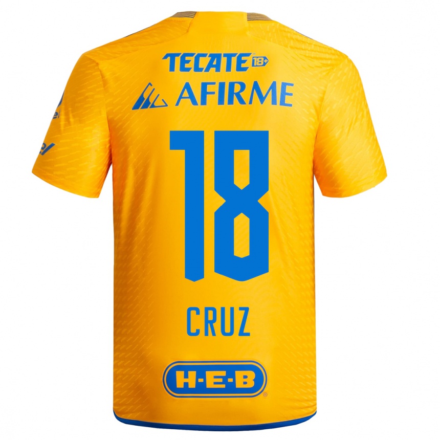 Men  Belen Cruz #18 Yellow Home Jersey 2023/24 T-Shirt