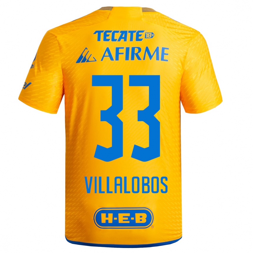 Men  Vania Villalobos #33 Yellow Home Jersey 2023/24 T-Shirt
