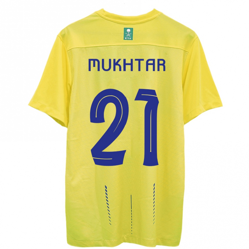 Men  Mukhtar Ali #21 Yellow Home Jersey 2023/24 T-Shirt