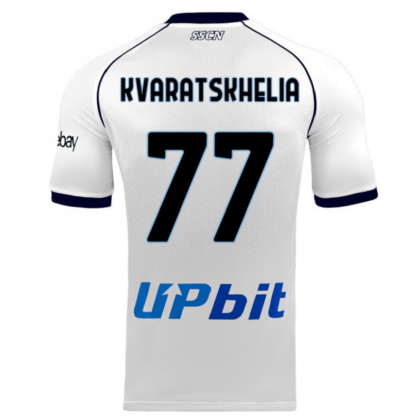 Men  Khvicha Kvaratskhelia #77 White Away Jersey 2023/24 T-Shirt