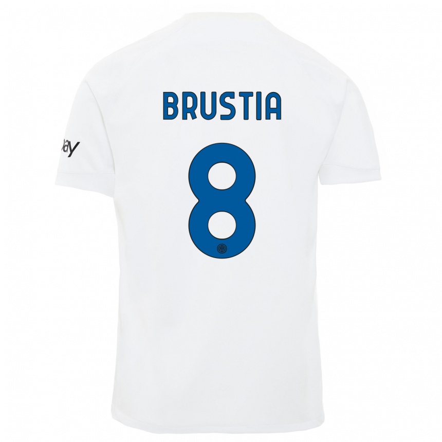 Men  Martina Brustia #8 White Away Jersey 2023/24 T-Shirt