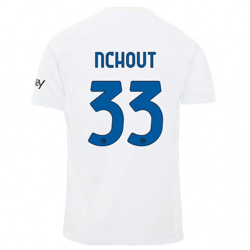 Men  Ajara Nchout #33 White Away Jersey 2023/24 T-Shirt