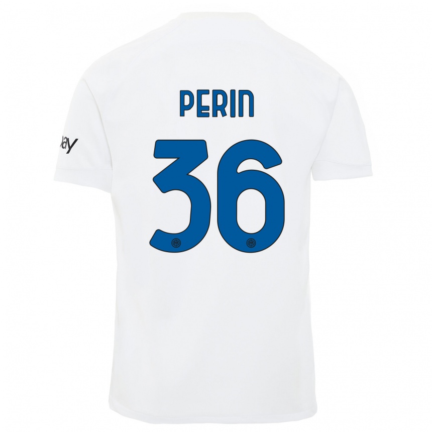 Men  Nicolo Perin #36 White Away Jersey 2023/24 T-Shirt