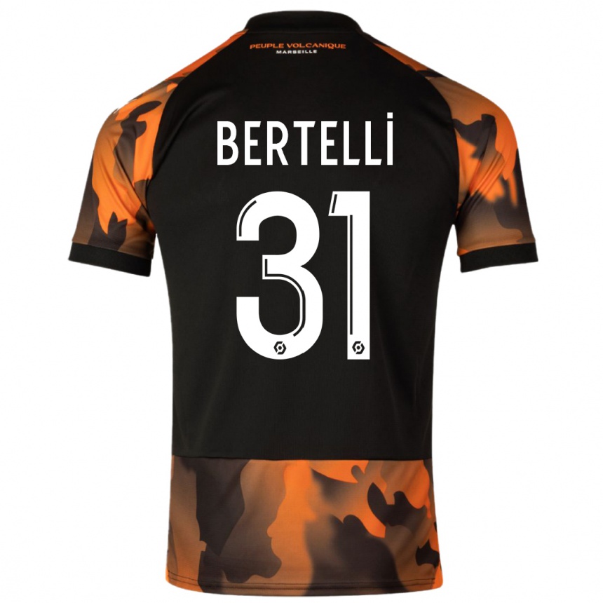 Men  Ugo Bertelli #31 Black Orange Third Jersey 2023/24 T-Shirt