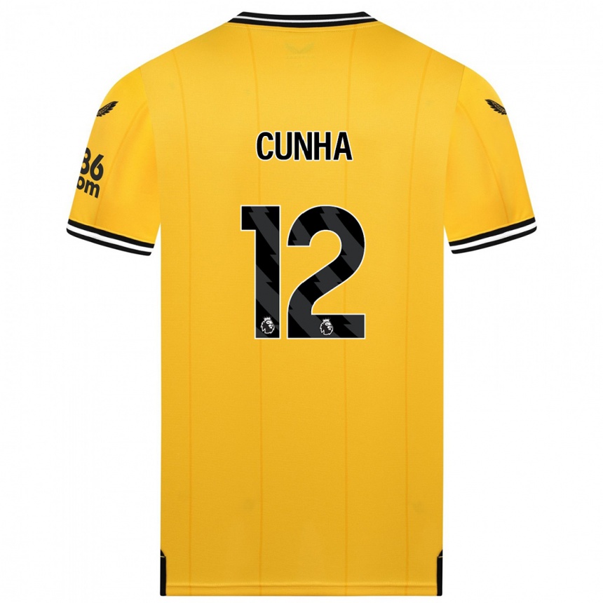 Women  Matheus Cunha #12 Yellow Home Jersey 2023/24 T-Shirt