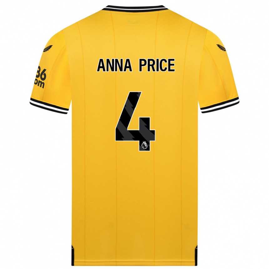 Women  Anna Price #4 Yellow Home Jersey 2023/24 T-Shirt