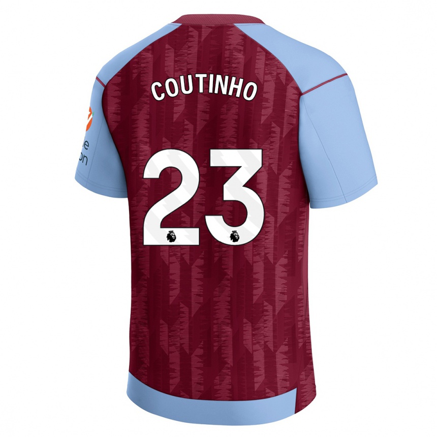 Women  Philippe Coutinho #23 Claret Blue Home Jersey 2023/24 T-Shirt