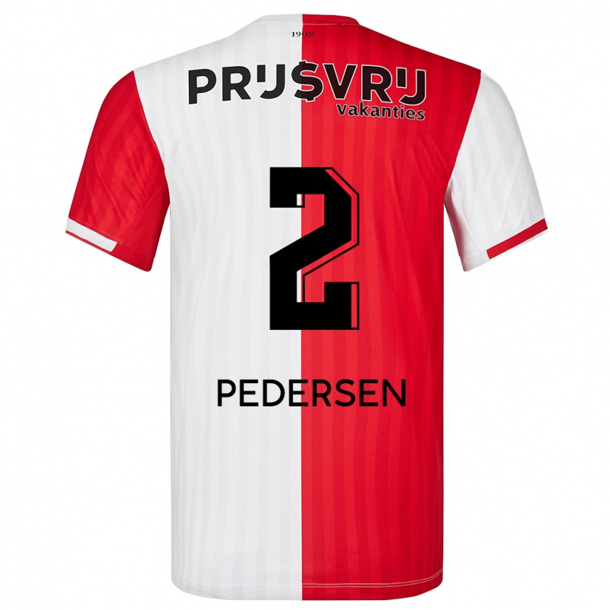 Women  Marcus Pedersen #2 Red White Home Jersey 2023/24 T-Shirt