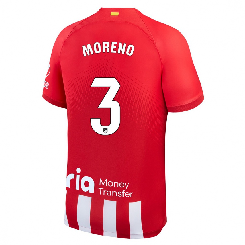 Women  Marco Moreno #3 Red White Home Jersey 2023/24 T-Shirt