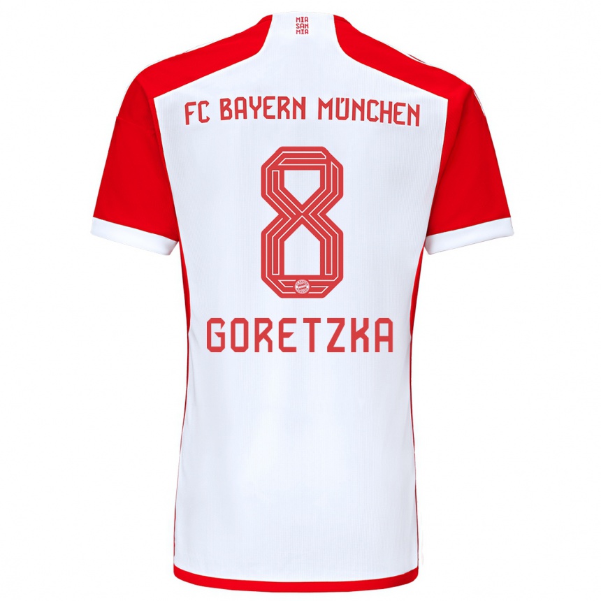 Women  Leon Goretzka #8 Red White Home Jersey 2023/24 T-Shirt