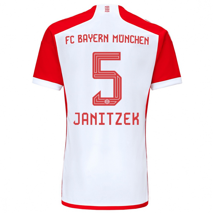 Women  Justin Janitzek #5 Red White Home Jersey 2023/24 T-Shirt