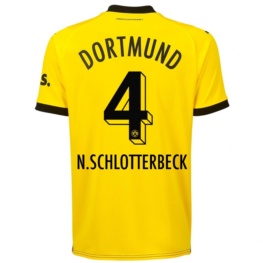 Women  Nico Schlotterbeck #4 Yellow Home Jersey 2023/24 T-Shirt