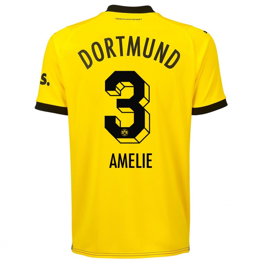 Women  Berger Amelie #3 Yellow Home Jersey 2023/24 T-Shirt