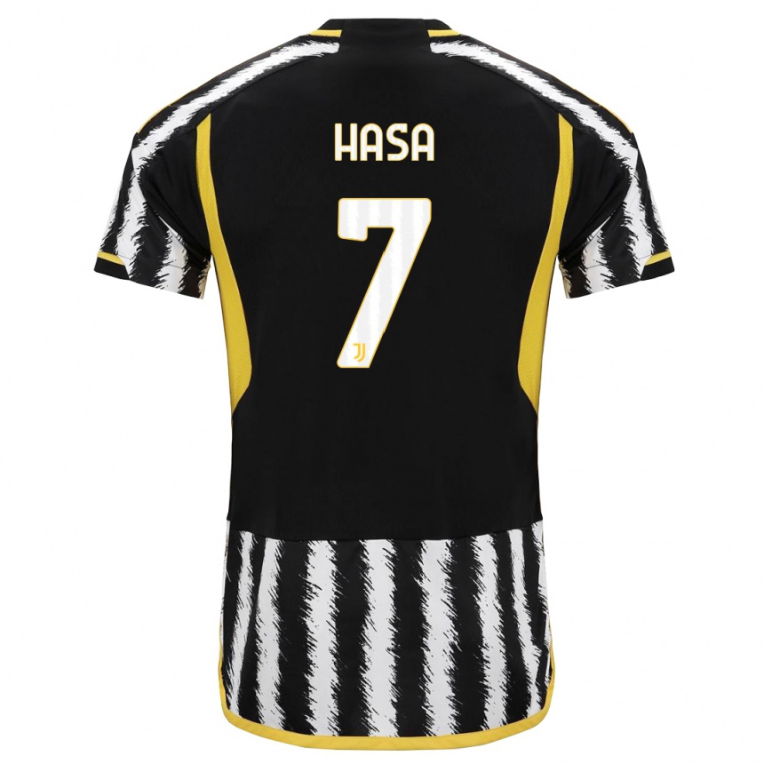Women  Luis Hasa #7 Black White Home Jersey 2023/24 T-Shirt
