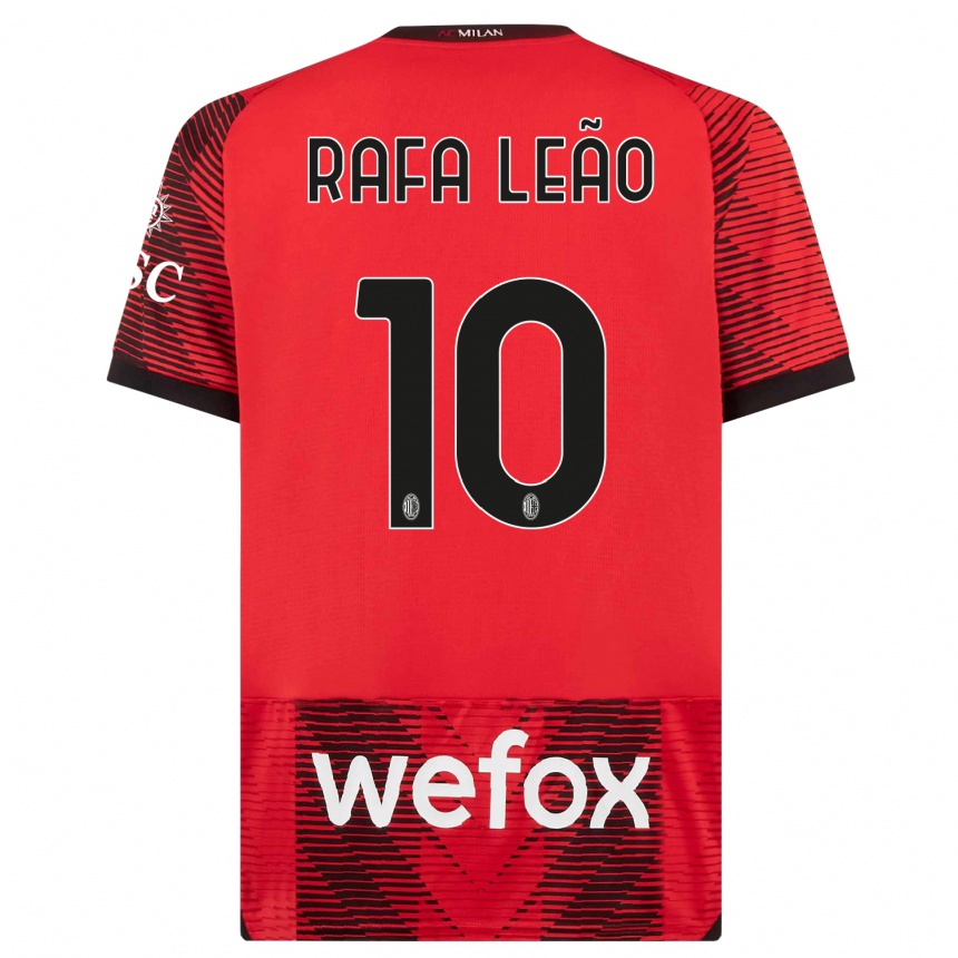 Women  Rafael Leao #10 Red  Black Home Jersey 2023/24 T-Shirt