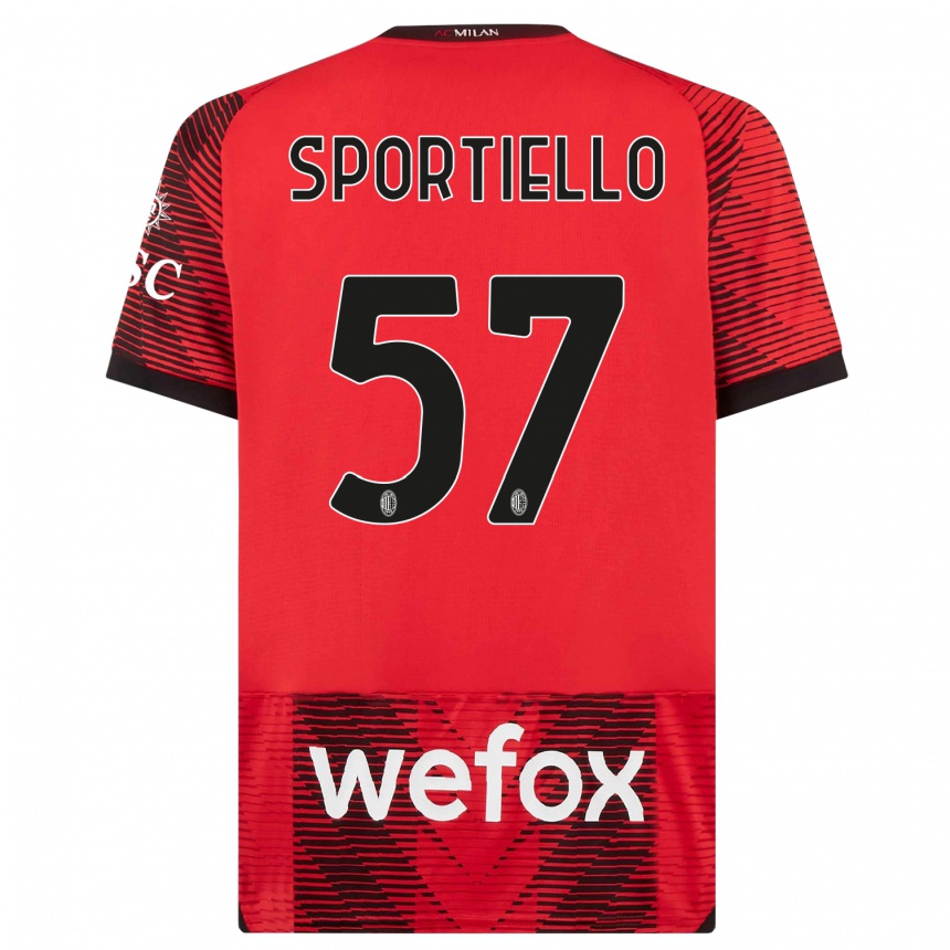 Women  Marco Sportiello #57 Red  Black Home Jersey 2023/24 T-Shirt