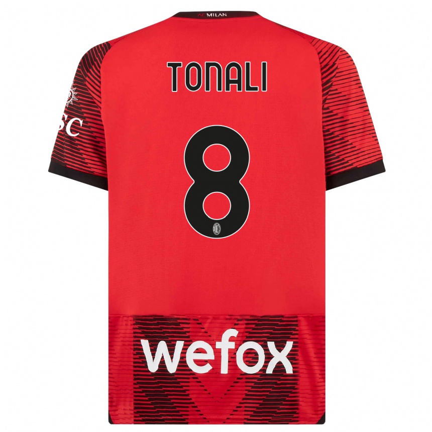 Women  Sandro Tonali #8 Red  Black Home Jersey 2023/24 T-Shirt