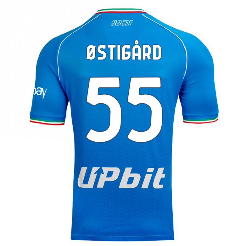 Women  Leo Ostigard #55 Sky Blue Home Jersey 2023/24 T-Shirt