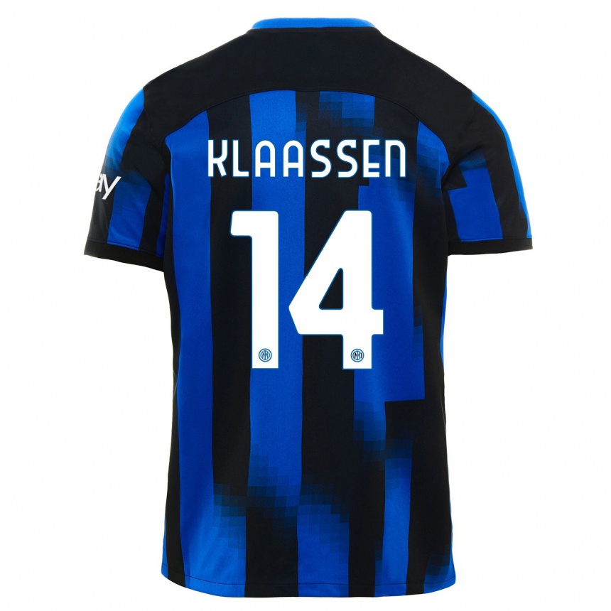Women  Davy Klaassen #14 Black Blue Home Jersey 2023/24 T-Shirt