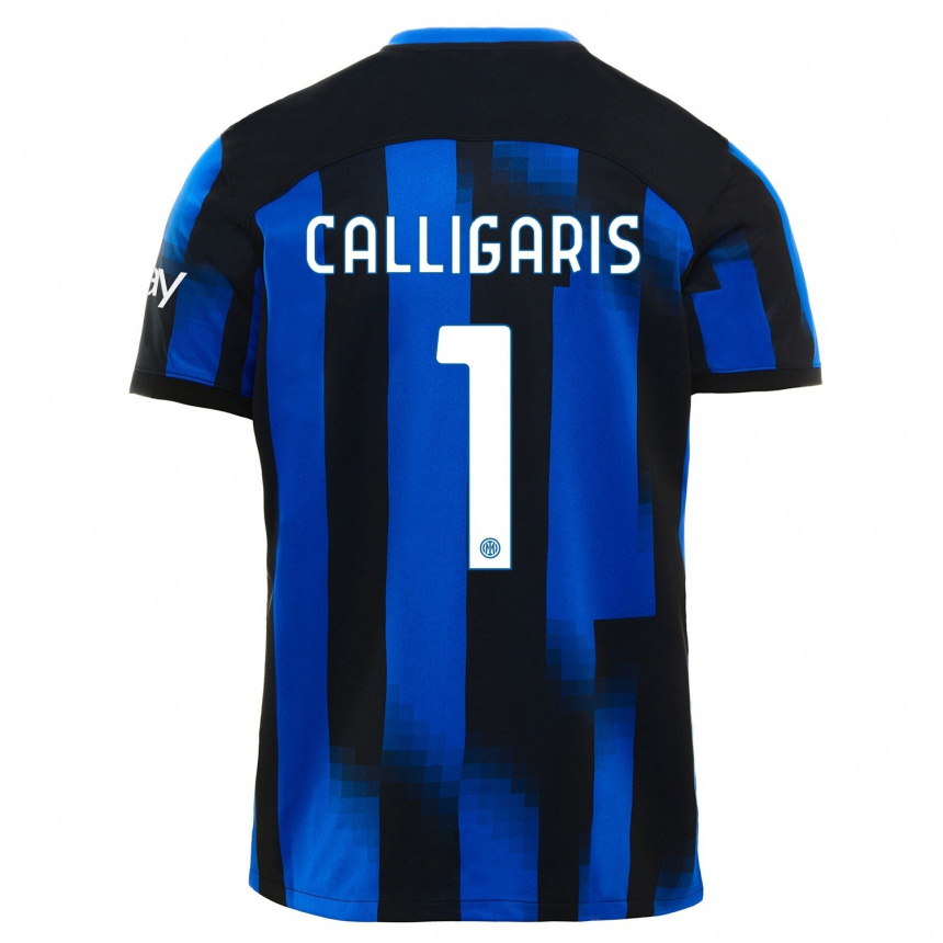 Women  Alessandro Calligaris #1 Black Blue Home Jersey 2023/24 T-Shirt