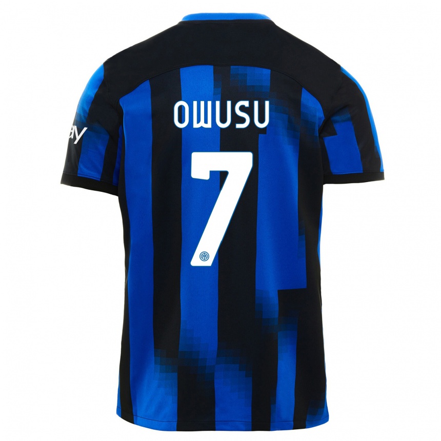 Women  Enoch Owusu #7 Black Blue Home Jersey 2023/24 T-Shirt