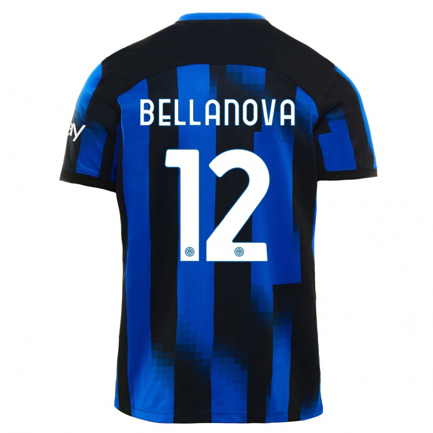 Women  Raoul Bellanova #12 Black Blue Home Jersey 2023/24 T-Shirt