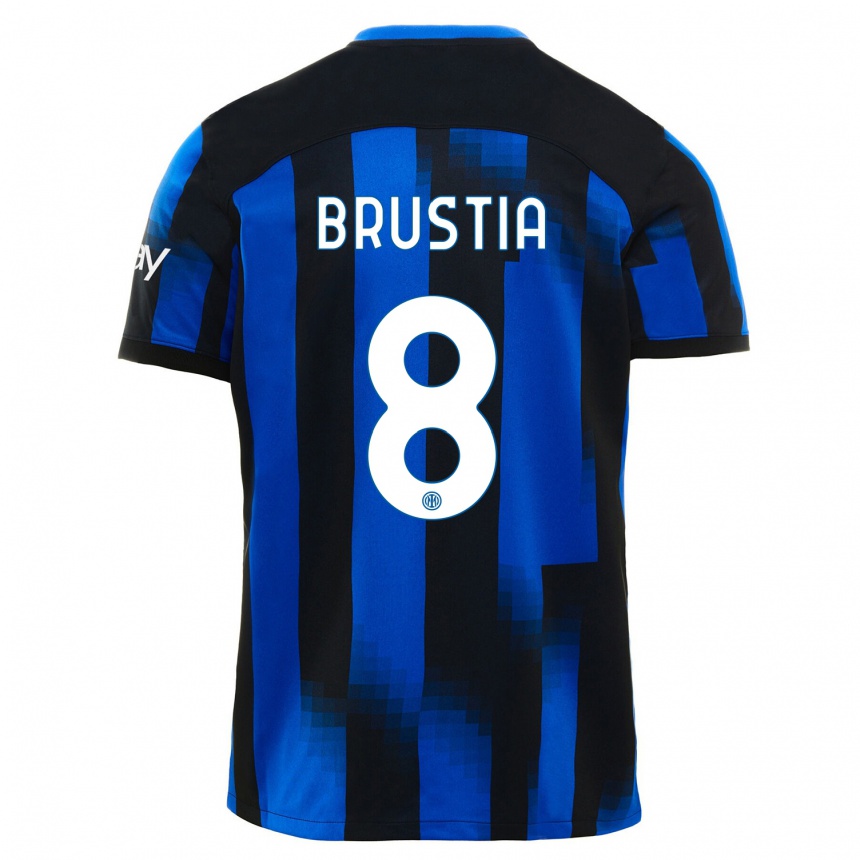 Women  Martina Brustia #8 Black Blue Home Jersey 2023/24 T-Shirt