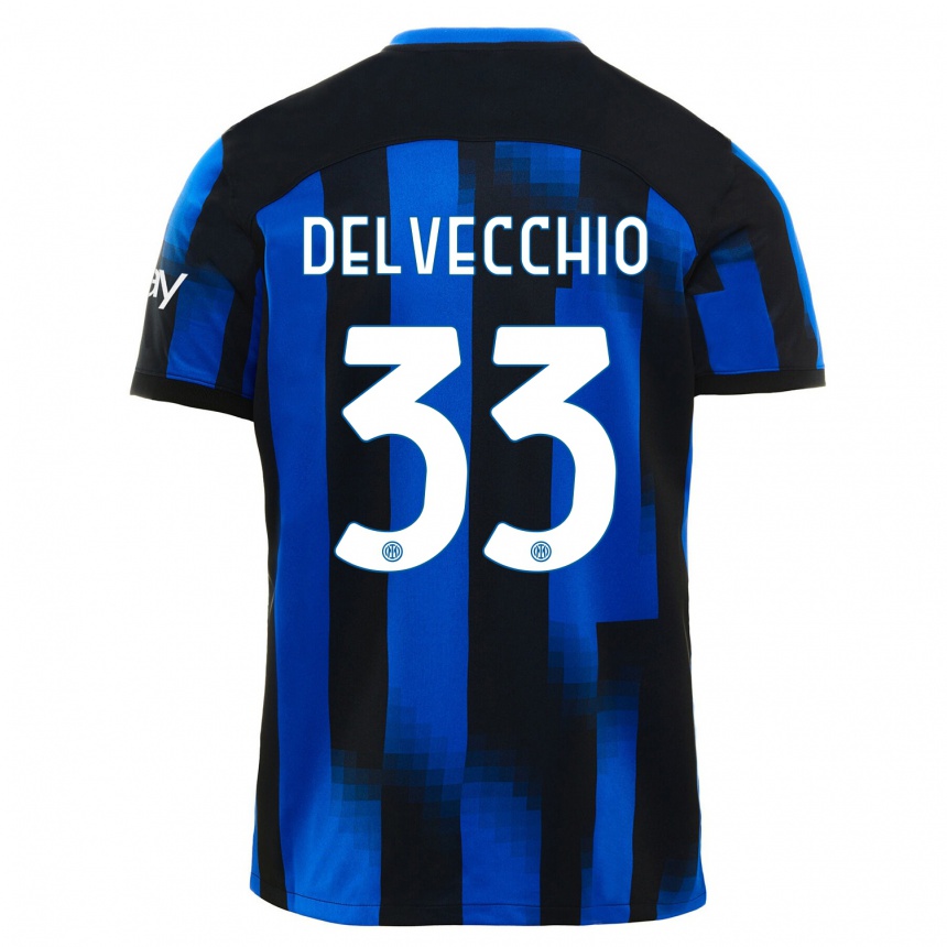 Women  Gabriele Delvecchio #33 Black Blue Home Jersey 2023/24 T-Shirt