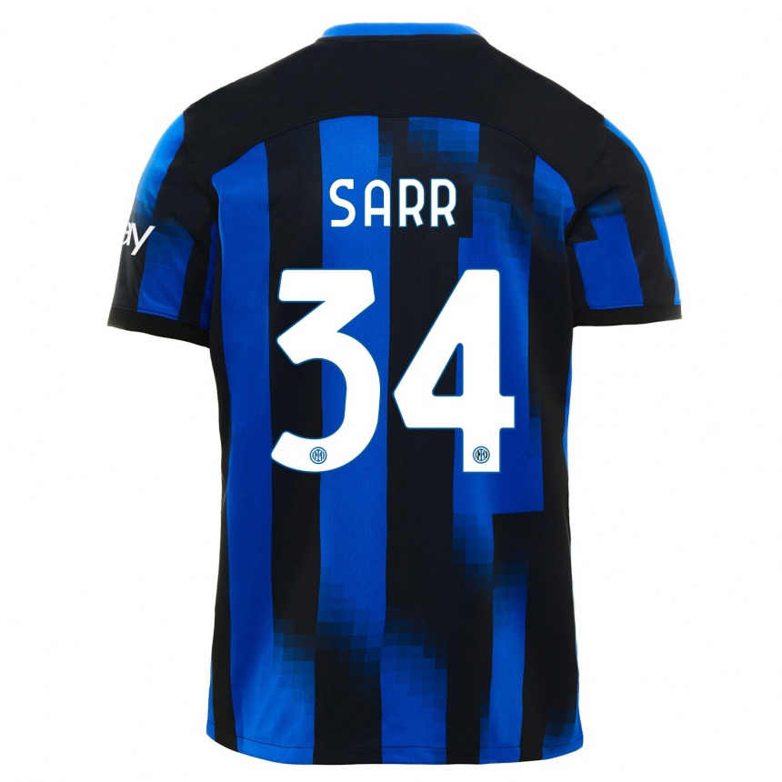 Women  Amadou Sarr #34 Black Blue Home Jersey 2023/24 T-Shirt
