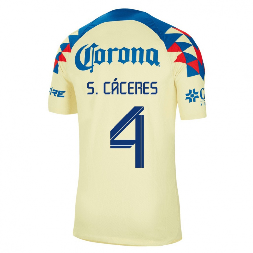 Women  Sebastian Caceres #4 Yellow Home Jersey 2023/24 T-Shirt