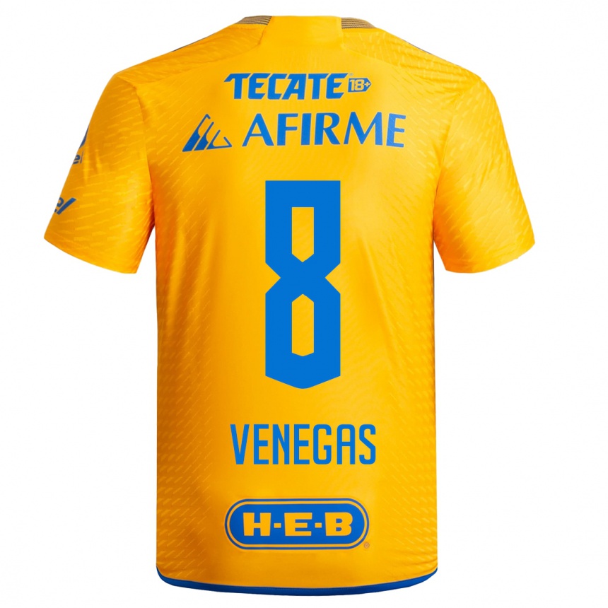 Women  Francisco Venegas #8 Yellow Home Jersey 2023/24 T-Shirt