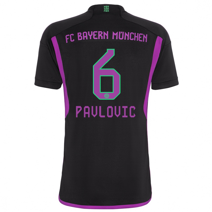 Women  Aleksandar Pavlovic #6 Black Away Jersey 2023/24 T-Shirt