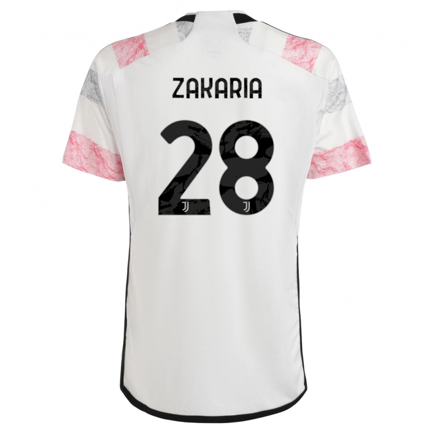 Women  Denis Zakaria #28 White Pink Away Jersey 2023/24 T-Shirt