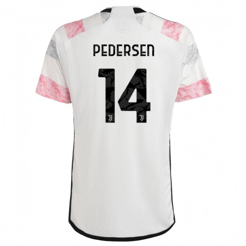 Women  Sofie Junge Pedersen #14 White Pink Away Jersey 2023/24 T-Shirt