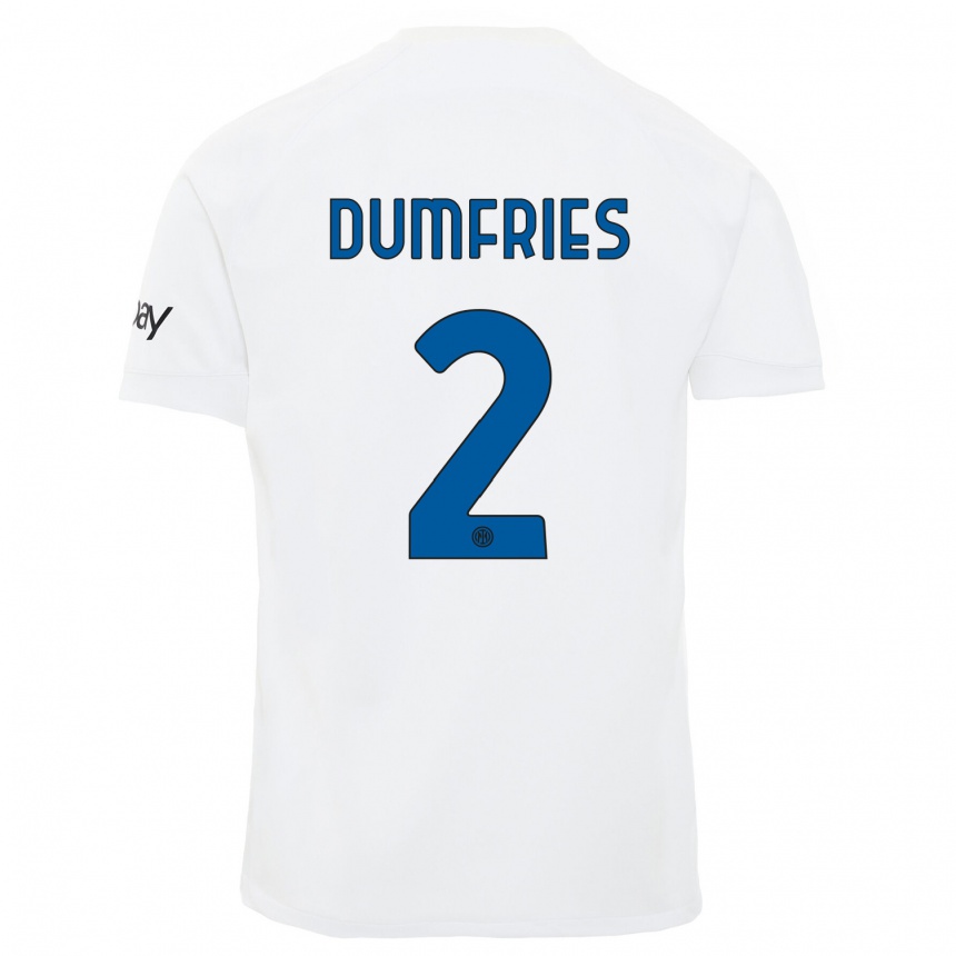 Women  Denzel Dumfries #2 White Away Jersey 2023/24 T-Shirt