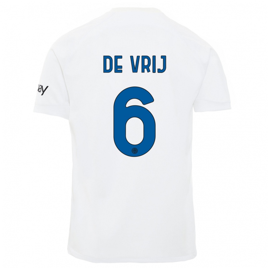 Women  Stefan De Vrij #6 White Away Jersey 2023/24 T-Shirt