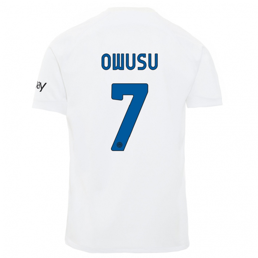 Women  Enoch Owusu #7 White Away Jersey 2023/24 T-Shirt