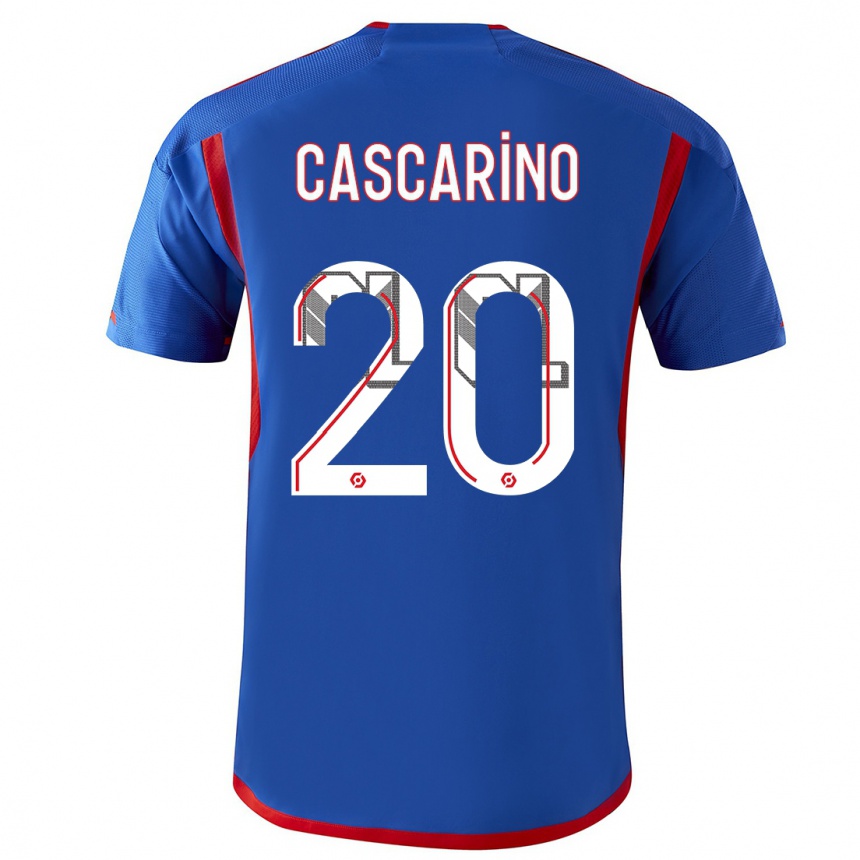 Women  Delphine Cascarino #20 Blue Red Away Jersey 2023/24 T-Shirt