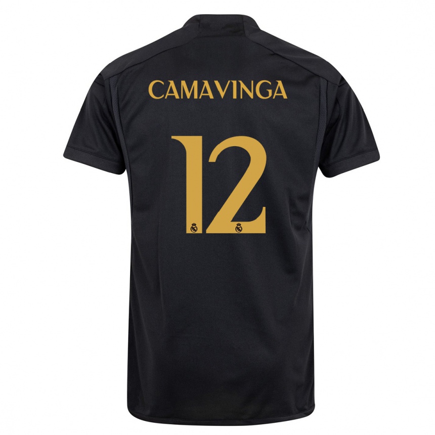 Women  Eduardo Camavinga #12 Black Third Jersey 2023/24 T-Shirt